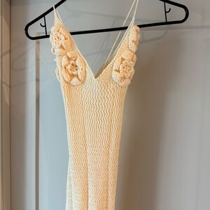 PEPPERMAYO Crochet Dress with Floral Accents